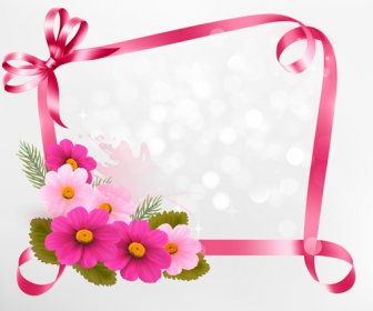 Flower With Ribbon Frame Vector