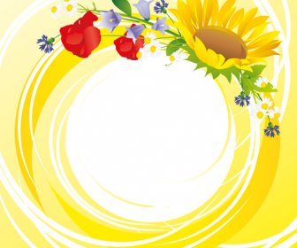 Bunga Dengan Kuning Putaran Latar Belakang Vektor Grafis