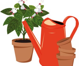 植木鉢と花のベクトルのセット