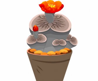 Flowerpot Icon Blooming Flora Sketch Colored Classic Design