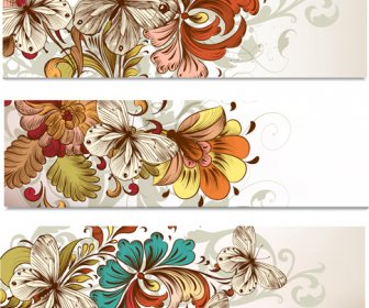 Flowers And Butterflies Banners Vectors