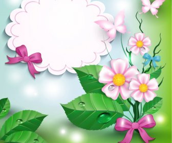 Flowers And Butterflies With Bow Background Vector