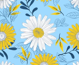 Flowers Background Classical Colorful Handdrawn Sketch