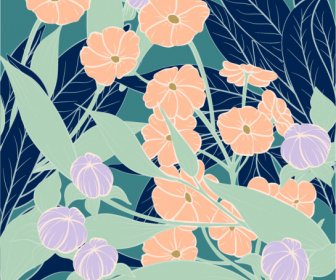 flowers background colored retro handdrawn sketch