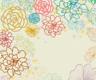 Flowers Background Colorful Flat Outline