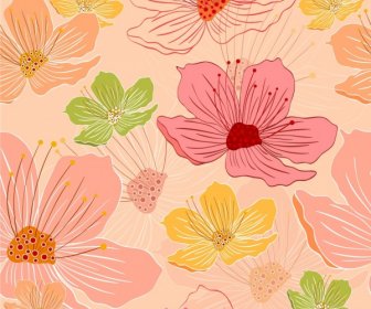 Flowers Background Colorful Handdrawn Icons