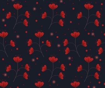 Flores De Fundo Vermelho Escuro Repetindo ícones Padrão