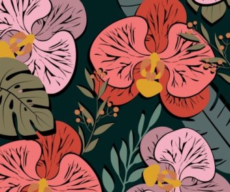 Flowers Background Multicolored Retro Design