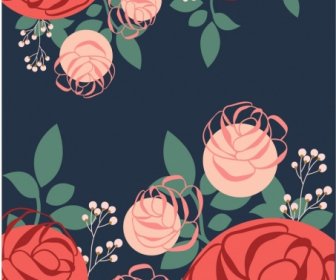 Flowers Background Multicolored Rose Icons Decoration