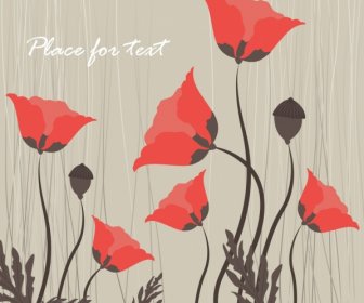 Flowers Background Red Icons Retro Design