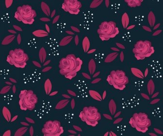 Flowers Background Red Rose Icons Repeating Design