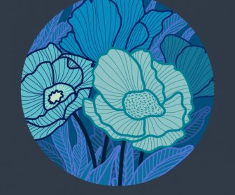 Blumen Hintergrundvorlage Klassisch Handgezeichnet Dunkelkreisisolierung