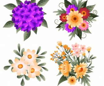 Fiori Bouquet Icone Colorato Arredamento Brillante