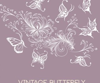 Flowers Butterflies Background White Icons Sketch