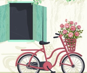 Decoração De Flores, Decoração De Bicicleta Rosa Janela De Desenho