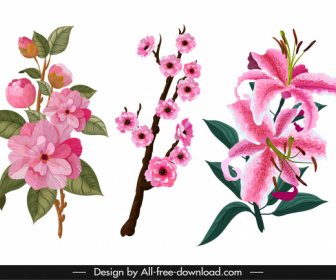 Flowers Icons Colored Classical Decor