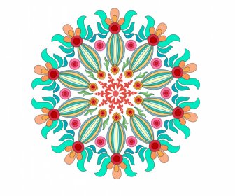 Flowers Mandala Sign Icon Colorful Flat Classical Symmetry Decor