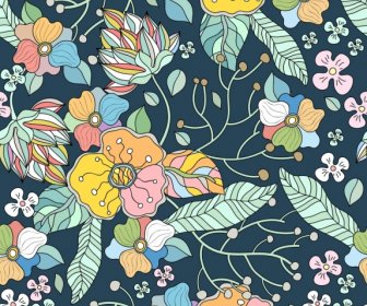 Flowers Nature Pattern Template Colorful Retro Sketch
