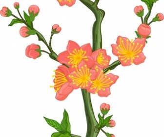 Lukisan Bunga Ikon Bunga Sakura Desain Warna-warni Klasik