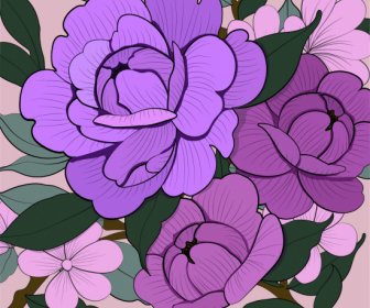 Flowers Painting Classic Handdrawn Violet Decor