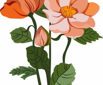 Flowers Painting Colored Retro Design Closeup Sketch