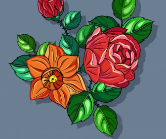 Lukisan Bunga Desain Klasik Warna-warni
