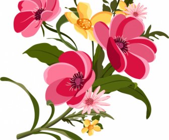 Bunga Lukisan Warna-warni Klasik Mekar Sketsa