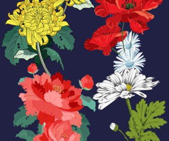 Blumen Malen Bunte Klassische Skizze