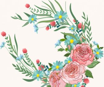 Flowers Painting Colorful Decoration Rose Leaf Icons
