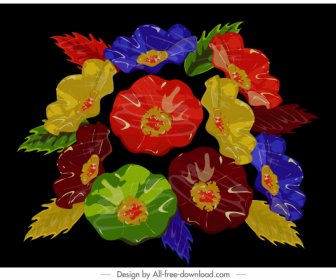 Flowers Painting Dark Colorful Classical Design