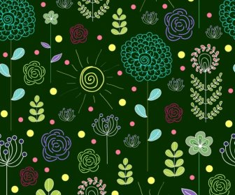 Flowers Pattern Background Colorful Hand Drawn Decoration