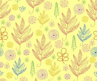 Flowers Pattern Background Hand Drawn Flat Colored Outline