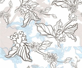 Pola Bunga Sketsa Gambar Tangan Hitam Putih
