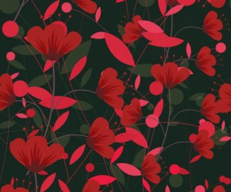 Flowers Pattern Classical Dark Red Design