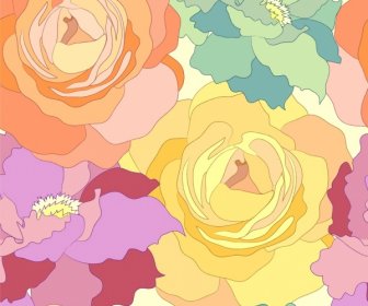 Flowers Pattern Colorful Botany Decoration Rose Sketch