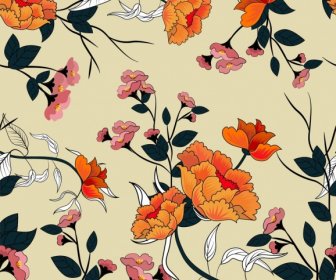 Flowers Pattern Colorful Classical Sketch