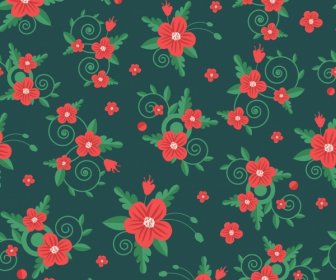 花のパターン、暗い、古典的な緑、赤の装飾