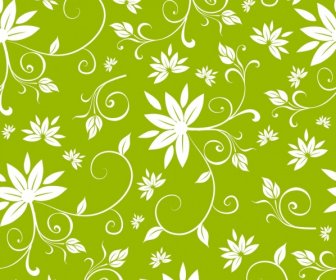 Flowers Pattern Design Green White Seamless Curves Decoration