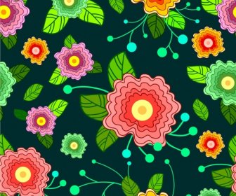 Flowers Pattern Design Various Colorful Floral Icons Decoration