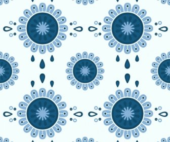 Flowers Pattern Template Classical Blue Repeating Design