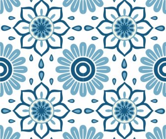 Flowers Pattern Template Classical Flat Blue Symmetric Decor