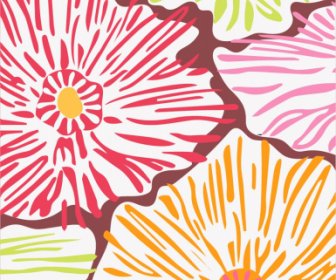 Flowers Pattern Template Handdrawn Sketch Colorful Flat Classic
