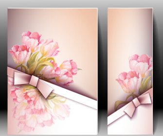Flowers With Bow Spring Cards Vector