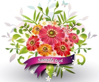 Flowers With Ribbon Vector