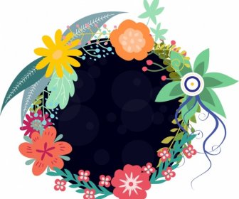 Flowers Wreath Icon Black Space Colorful Cartoon Sketch