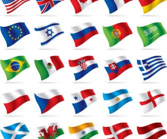 Flowing Flags Icons Vector