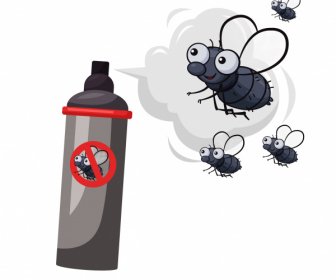 Fly Insects Prevention Banner Funny Cartoon Sketch