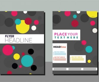 Flyer Design Sets Colorful Circles On Dark Background