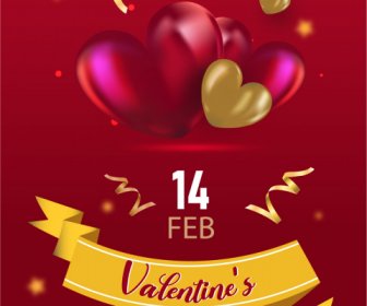 Folleto Valentine Plantilla Dinámica 3d Corazones Globo Confeti Decoración De Cinta