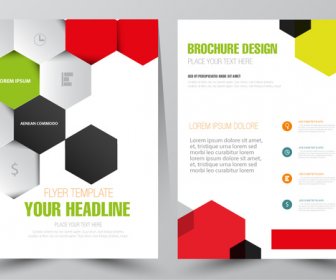 Flyer Vector Illustration With Colored Hexagon Background
